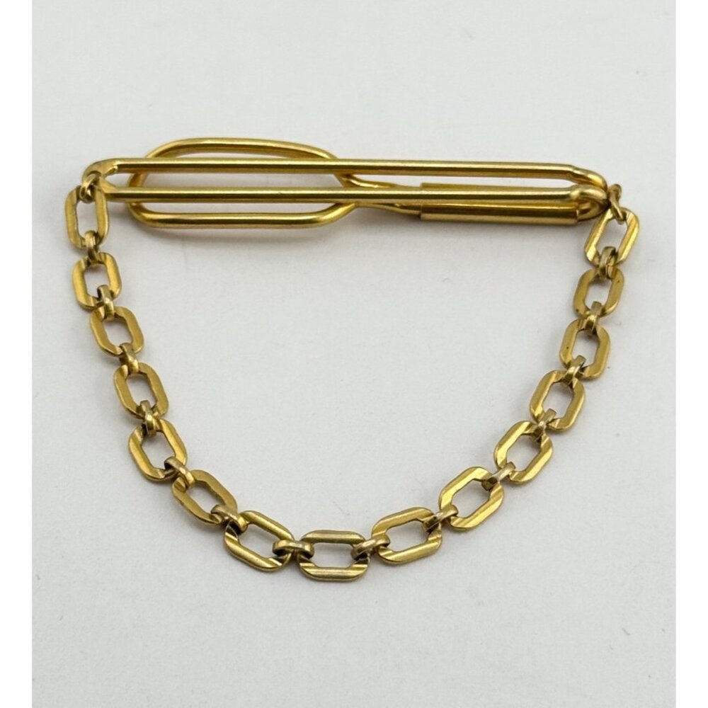 Vintage Swank Gold Tone tie bar clip Signed Swank Pat Pend